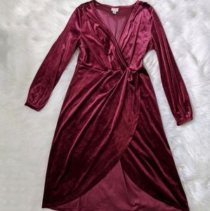 A New Day Wrap Twist Knot Front Velvet Dress Vneck
